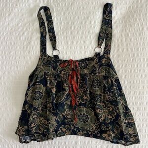 Natural Life Gypsy Red Floral Tank Top Lace up Tie up Flowy Size Large L